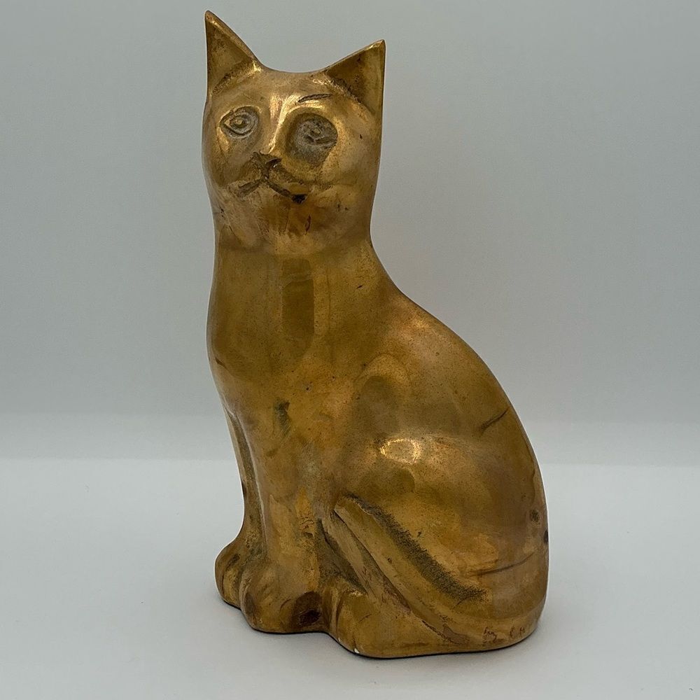Vintage rare brass Cat Figurine, heavy, made in Korea